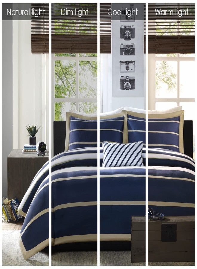 Intelligent Design Ashton Duvet Modern Casual Vibrant Colorblock Design, All Season Comforter Cover Teen Bedding, Boys Bedroom Décor, King/Cal King, Khaki/Navy 4 Piece - Image 2