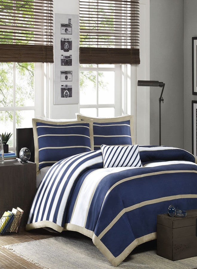 Intelligent Design Ashton Duvet Modern Casual Vibrant Colorblock Design, All Season Comforter Cover Teen Bedding, Boys Bedroom Décor, King/Cal King, Khaki/Navy 4 Piece - Image 1
