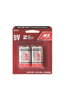 ACE 2-Piece 9V Ultra Alkaline Multipurpose Durable Batteries Silver and Red 11.4 x 1.8 x 9.4 cm 6LR61UD-2B 