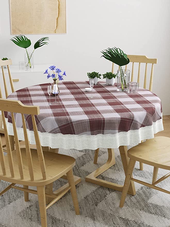 CASANEST Printed PVC PVC Maroon Checked 6 Seater 72inch Round Table Cover printed007 - Image 3
