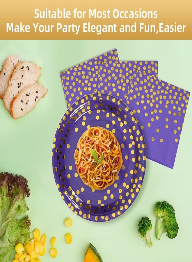 CENLBJ Purple and Gold Paper Plates- 100 Pack- 50 x 9" Dinner Plates & 50 x 6.5" Napkins, Purple Paper Plate and Napkins Party Supplies for Birthdays and All Occasions - Image 5