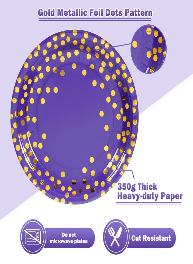 CENLBJ Purple and Gold Paper Plates- 100 Pack- 50 x 9" Dinner Plates & 50 x 6.5" Napkins, Purple Paper Plate and Napkins Party Supplies for Birthdays and All Occasions - Image 3