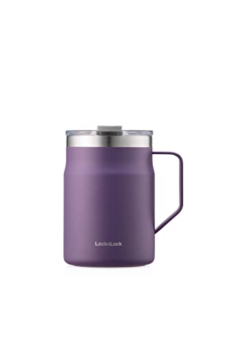LocknLock Metro Mug Premium 188 Stainless Steel Double Wall Insulated with Handle Perfect for table with Lid Purple 16 oz