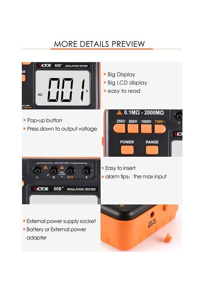 Victor - Victor VC60B+ VC60D+ VC60E+ 10000V/2500V/5000V Digital Insulation Resistance Tester Digital Megohmmeter(Victor VC60B+) - Image 1