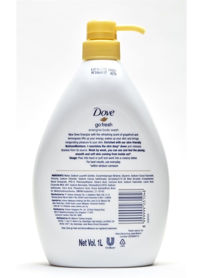 Dove غو فريش إنرجيز غسول الجسم، برائحة الجريب فروت وعشب الليمون، 33.8 أونصة (1 لتر) - Image 2