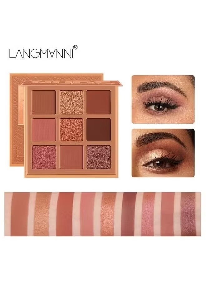 LANGMANNI 9 Color Pink Nude Light Warm Color Eyeshadow Palette Makeup, Glitter Matte Natural Neutral Colorful Eyeshadow Waterproof Long Lasting Natural Mixing Pigment Makeup - Image 1