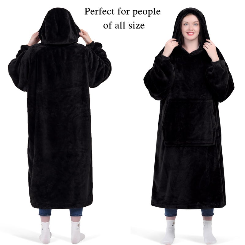 كيه بي بليس Kpblis هوديي بطانية يمكن ارتداؤها للنساء والرجال الضخم الذي يمكن ارتداؤه يمكن ارتداؤه قميص من النوع الثني دافئ بطانية عملاقة دافئة مع الأكمام والجيب للبالغين والأطفال الأسود - Image 2