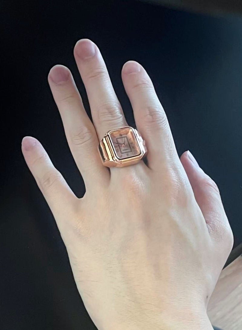 Hiras Unisex Rose Gold Square Watch Ring Finger Watch- Stainless Steel Band with Quartz Movement, Minimalist Fashion Accessory Pocket Watch for Men & Women - Image 3