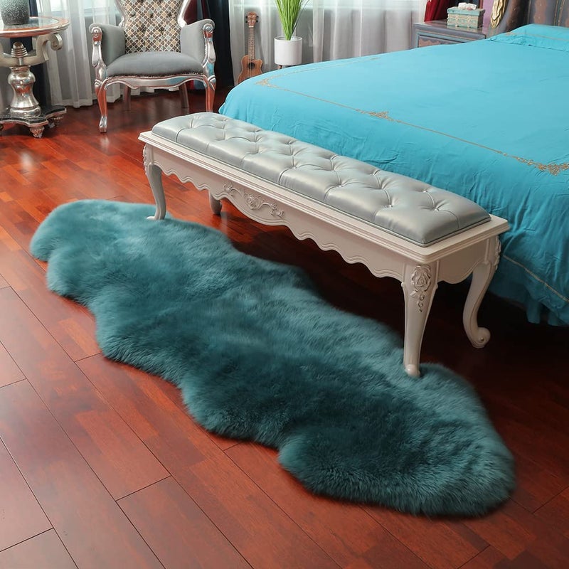 LLB Genuine Sheepskin Area Rug Wool Rug Fur Carpet Fluffy Shaggy Fur Rug for Living Room Kids Bedroom Real Sheepskin Throw Lambskin Rugs Sofa Mat Chair Seat Covers (Peacock Blue, 2 x 6 ft Sheepskin) - Image 5