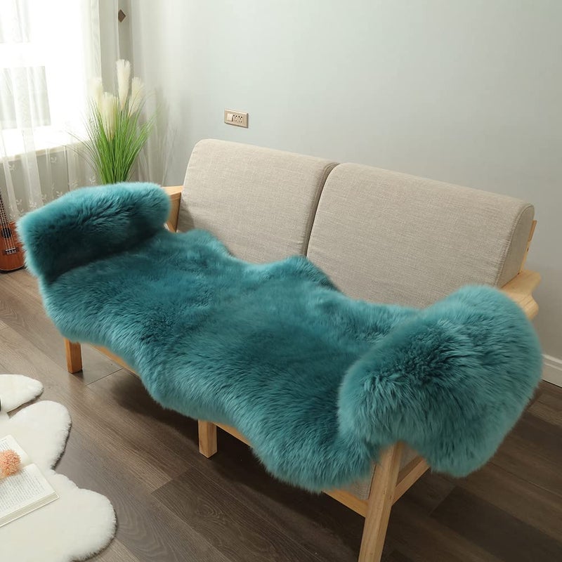 LLB Genuine Sheepskin Area Rug Wool Rug Fur Carpet Fluffy Shaggy Fur Rug for Living Room Kids Bedroom Real Sheepskin Throw Lambskin Rugs Sofa Mat Chair Seat Covers (Peacock Blue, 2 x 6 ft Sheepskin) - Image 3