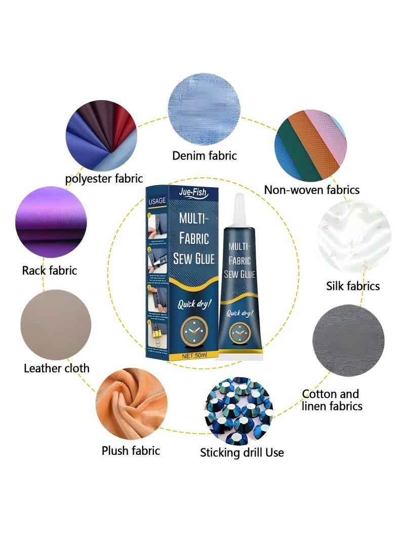 JUE-FISH Quick Dry Multi-Fabric Sew Glue, Fabric Glue Permanent Clear Washable For Patches Drying Waterproof Adhesive All Fabrics, Clothes, Cotton, Flannel, Denim, Leather, Polyester Repair - Image 2