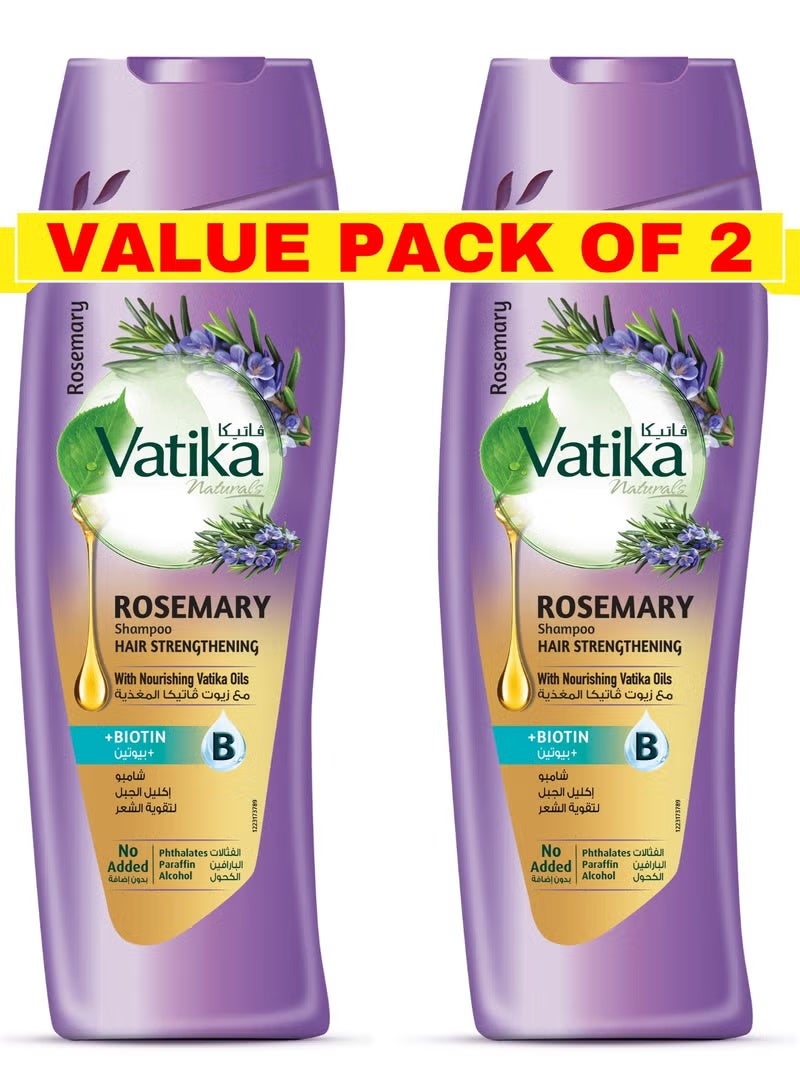 Vatika Naturals Rosemary Shampoo for Hair Strengthening (2x400ml) | Infused with Biotin | Promotes Stronger Hair Growth, Prevents Hair Fall | No Phthalates, Paraffin or Alcohol | Super Value Pack - Image 1