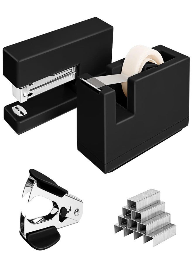 Yzkula 1 Desktop Stapler & 1 Tape Dispenser - 25 Sheet Capacity with 830 Staples and Staple Remover, Non-Slip for Office,School, Home & Classroom, Black - Image 1