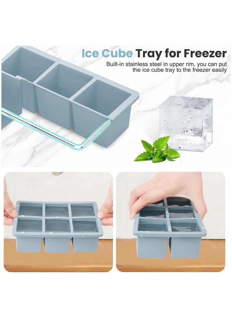 Eworld - Pack of 3 Stackable Ice Cube Tray Set, Flexible 6 Cavity Large Ice Cube Molds with Leak-Proof Lids, BPA Free Silicone, Slow Melting 1.9-Inch Cubes for Drinks and Juice - Image 1