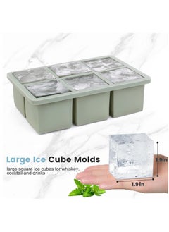 Eworld Pack of 3 Stackable Ice Cube Tray Set, Flexible 6 Cavity Large Ice Cube Molds with Leak-Proof Lids, BPA Free Silicone, Slow Melting 1.9-Inch Cubes for Drinks and Juice  - Image 2