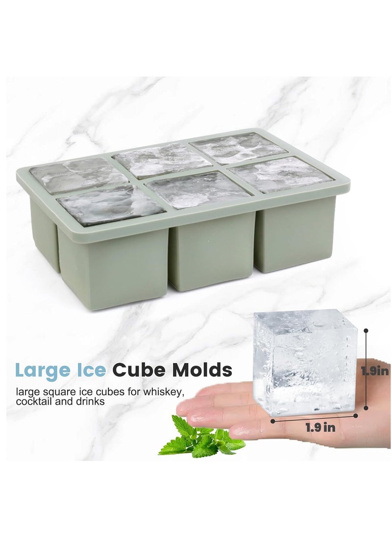 Eworld Pack of 3 Stackable Ice Cube Tray Set, Flexible 6 Cavity Large Ice Cube Molds with Leak-Proof Lids, BPA Free Silicone, Slow Melting 1.9-Inch Cubes for Drinks and Juice  - Image 2