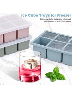 Eworld Pack of 3 Stackable Ice Cube Tray Set, Flexible 6 Cavity Large Ice Cube Molds with Leak-Proof Lids, BPA Free Silicone, Slow Melting 1.9-Inch Cubes for Drinks and Juice  - Image 3