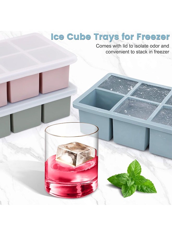Eworld Pack of 3 Stackable Ice Cube Tray Set, Flexible 6 Cavity Large Ice Cube Molds with Leak-Proof Lids, BPA Free Silicone, Slow Melting 1.9-Inch Cubes for Drinks and Juice  - Image 3