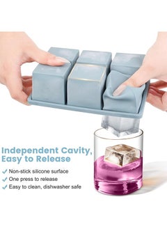 Eworld Pack of 3 Stackable Ice Cube Tray Set, Flexible 6 Cavity Large Ice Cube Molds with Leak-Proof Lids, BPA Free Silicone, Slow Melting 1.9-Inch Cubes for Drinks and Juice  - Image 4