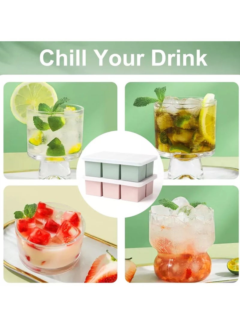 Eworld - Pack of 3 Stackable Ice Cube Tray Set, Flexible 6 Cavity Large Ice Cube Molds with Leak-Proof Lids, BPA Free Silicone, Slow Melting 1.9-Inch Cubes for Drinks and Juice - Image 1