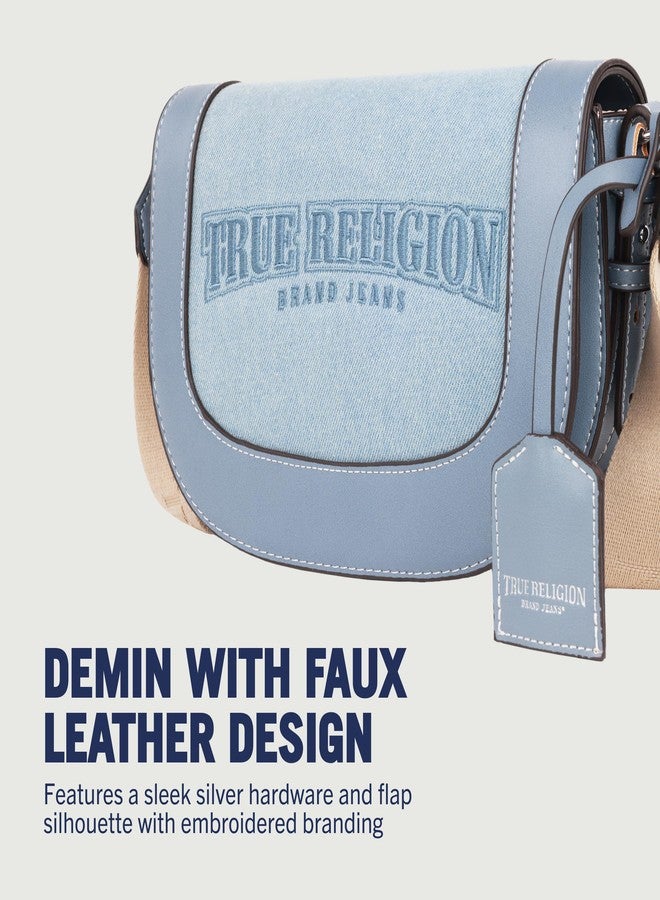 True Religion Saddle Bag, Women's Dark Denim Logo Shoulder Purse Handbag, Denim - Image 3