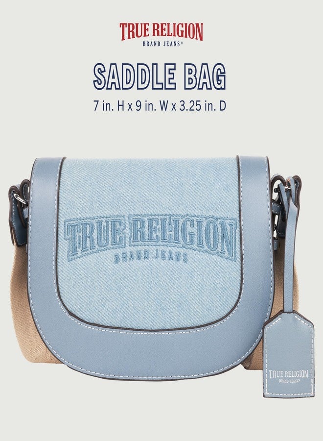 True Religion Saddle Bag, Women's Dark Denim Logo Shoulder Purse Handbag, Denim - Image 2