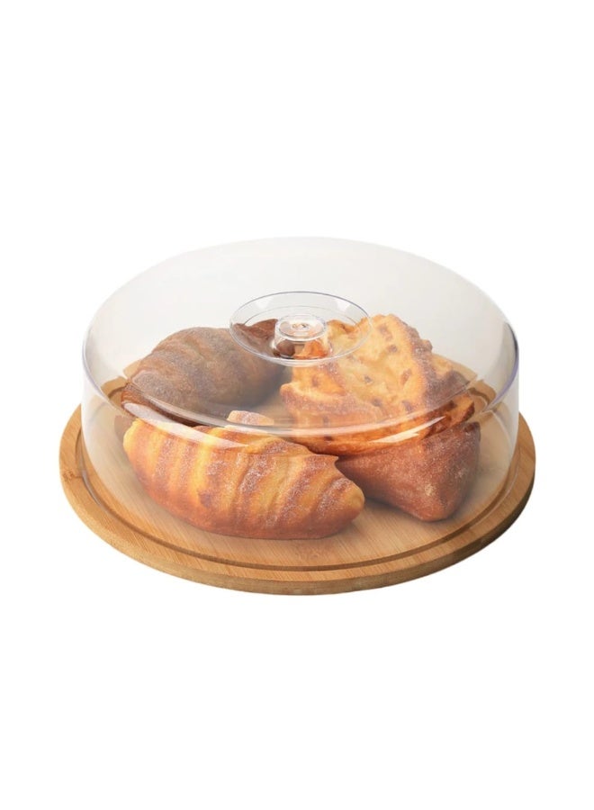 LDQ Acrylic Cake & Food Dome with Wooden Base – 28cm Serving Tray with Transparent Cover for Cakes, Pastries & Desserts - Image 1