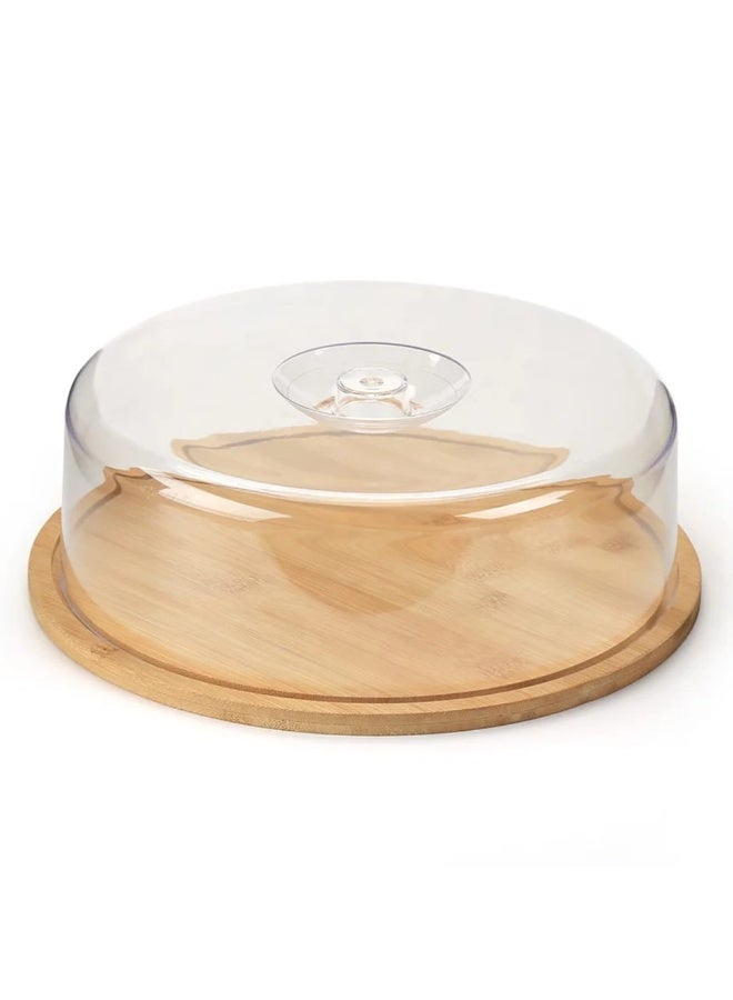 LDQ Acrylic Cake & Food Dome with Wooden Base – 28cm Serving Tray with Transparent Cover for Cakes, Pastries & Desserts - Image 2