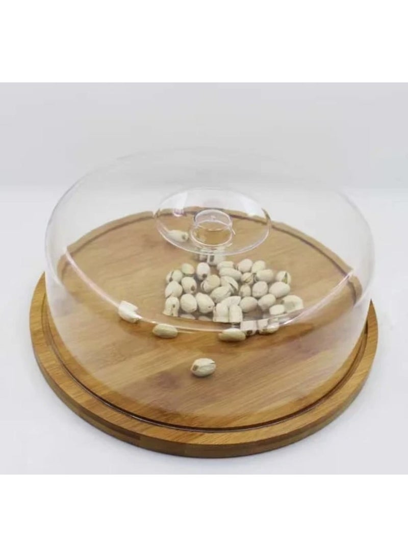 LDQ Acrylic Cake & Food Dome with Wooden Base – 28cm Serving Tray with Transparent Cover for Cakes, Pastries & Desserts - Image 3