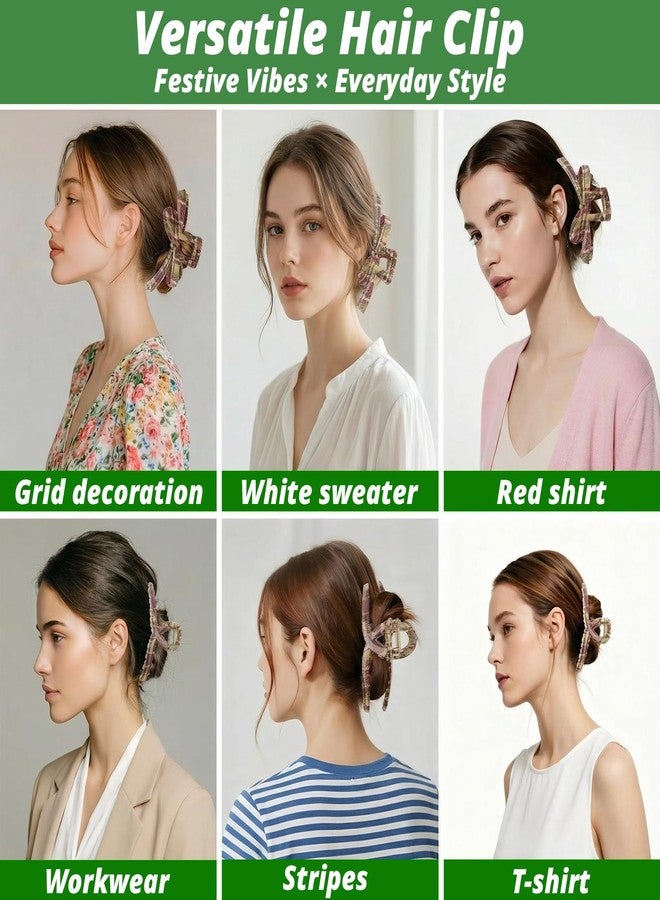 VinBee 2PCS Christmas Claw Clips,Cute Checkered Christmas Hair Claw Clips for Women,Thick Hair Clips Holiday Accessories,Holiday Gifts for Girls - Image 5
