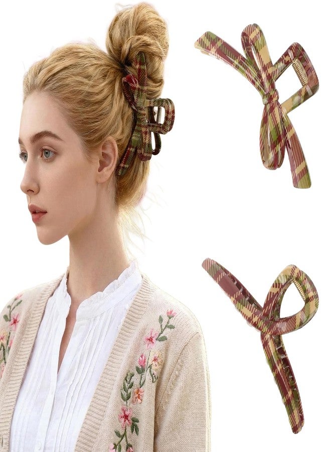 VinBee 2PCS Christmas Claw Clips,Cute Checkered Christmas Hair Claw Clips for Women,Thick Hair Clips Holiday Accessories,Holiday Gifts for Girls - Image 1