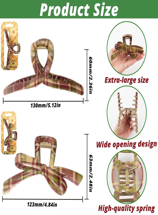 VinBee 2PCS Christmas Claw Clips,Cute Checkered Christmas Hair Claw Clips for Women,Thick Hair Clips Holiday Accessories,Holiday Gifts for Girls - Image 2