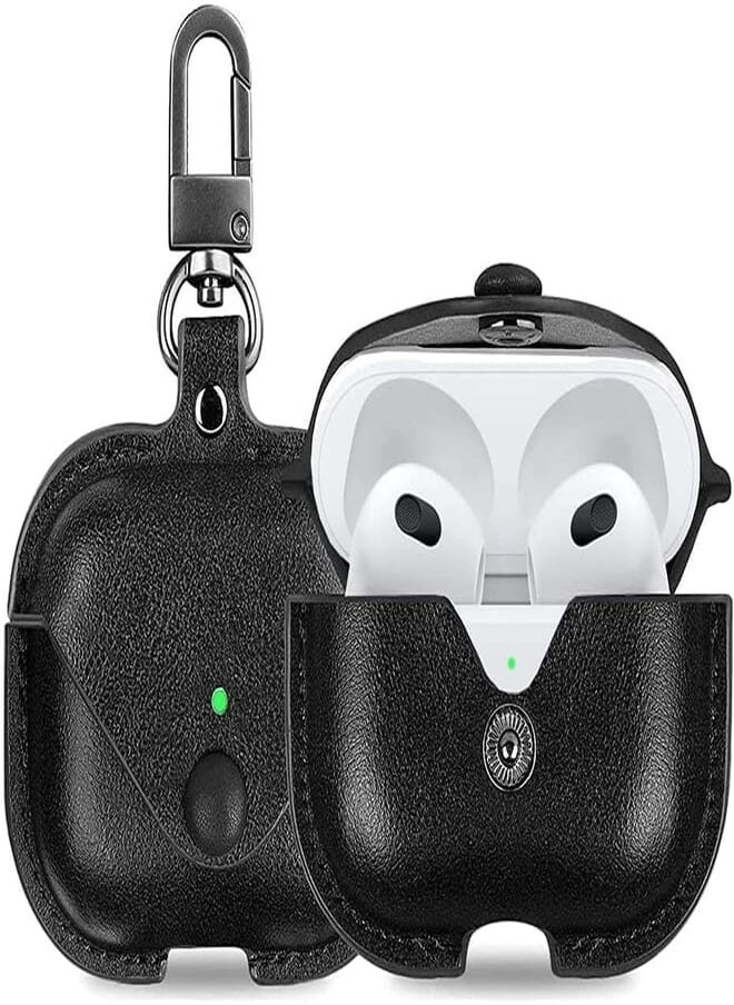 YOMNA - YOMNA Leather Case Compatible with AirPods Pro 2 Case, Protective Cover for Apple AirPods pro 2 Wireless Charging Case Headphones EarPods, Soft Leather Cover with Carabiner Clip (Black) - Image 1