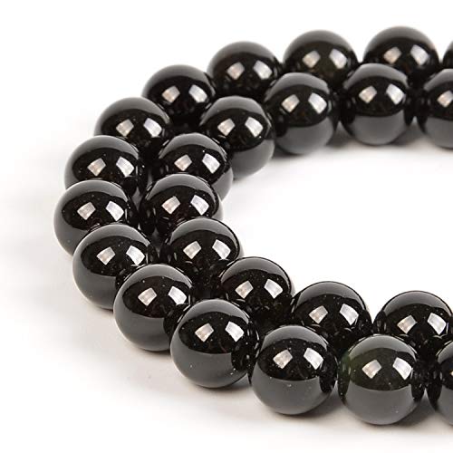 Nancybeads 45pcs 8mm Natural Black Obsidian Gemstone Round Spacer Loose Stone Beads for Jewelry Making 15.5" 1 Strand (Black Obsidian, 8mm 45Beads) - Image 1