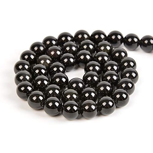 Nancybeads 45pcs 8mm Natural Black Obsidian Gemstone Round Spacer Loose Stone Beads for Jewelry Making 15.5" 1 Strand (Black Obsidian, 8mm 45Beads) - Image 2