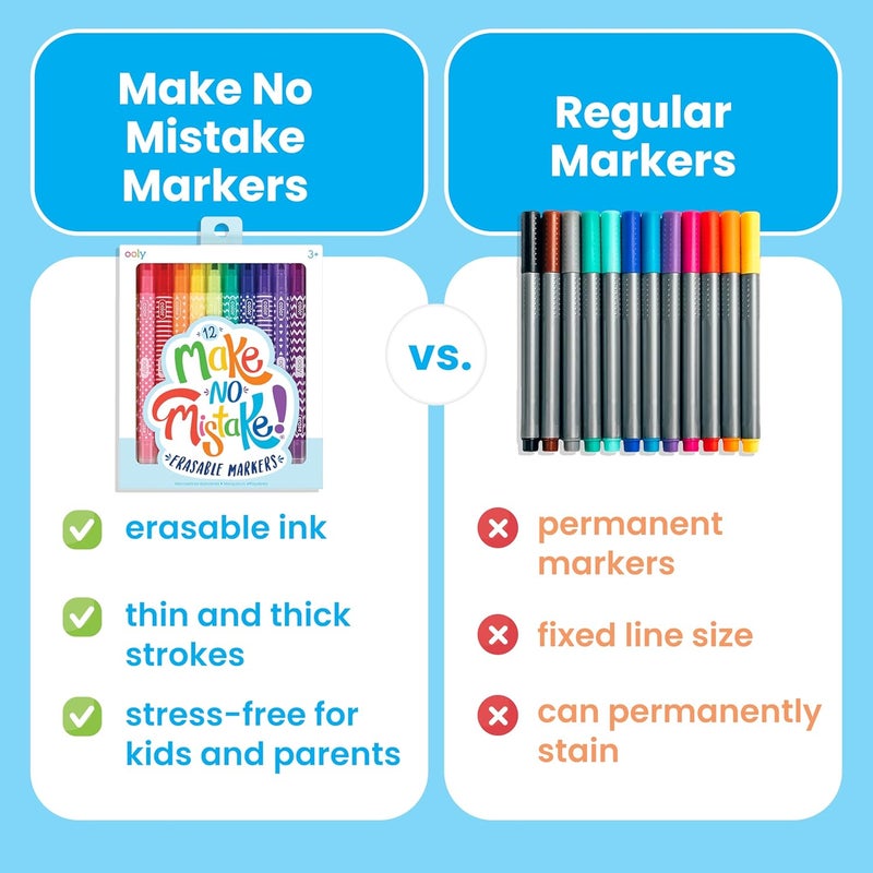Ooly Make No Mistake Erasable Markers, 12 Stress and Mess Free Marker Pack You Can Erase, Drawing & Coloring Pens for Kids and Adults, Colorful Supplies for Any Arts & Crafts - Image 3