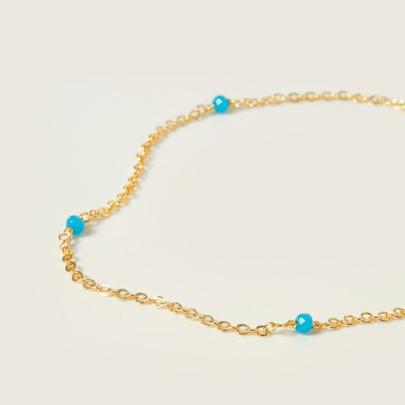 MEVECCO Anklet for Women Gold Turquoise Bead Wire Wrapped Station Chain 14K Gold Plated Dainty Boho Beach Summer Simple Foot Jewelry Ankle Bracelet - Image 4
