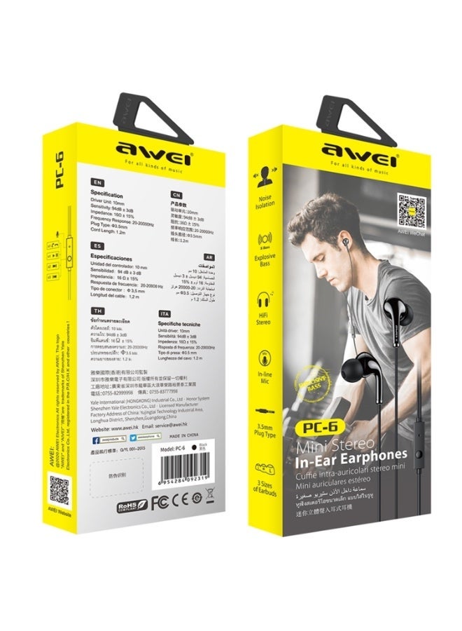 awei PC-6 Mini Stereo In-ear Wired Headset with Microphone - Image 4
