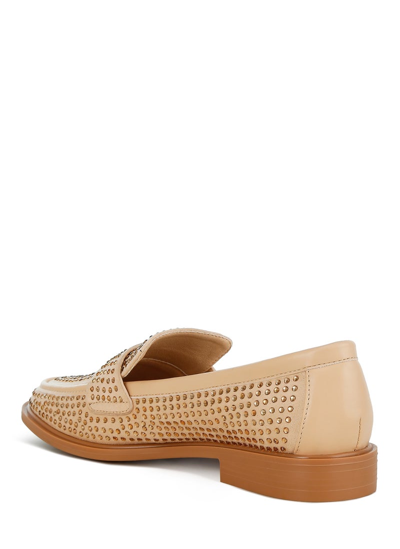 London Rag Rhinestones Embellished Loafers in Beige  - Image 3