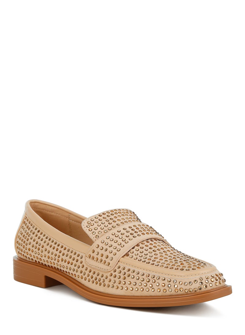 London Rag Rhinestones Embellished Loafers in Beige  - Image 2