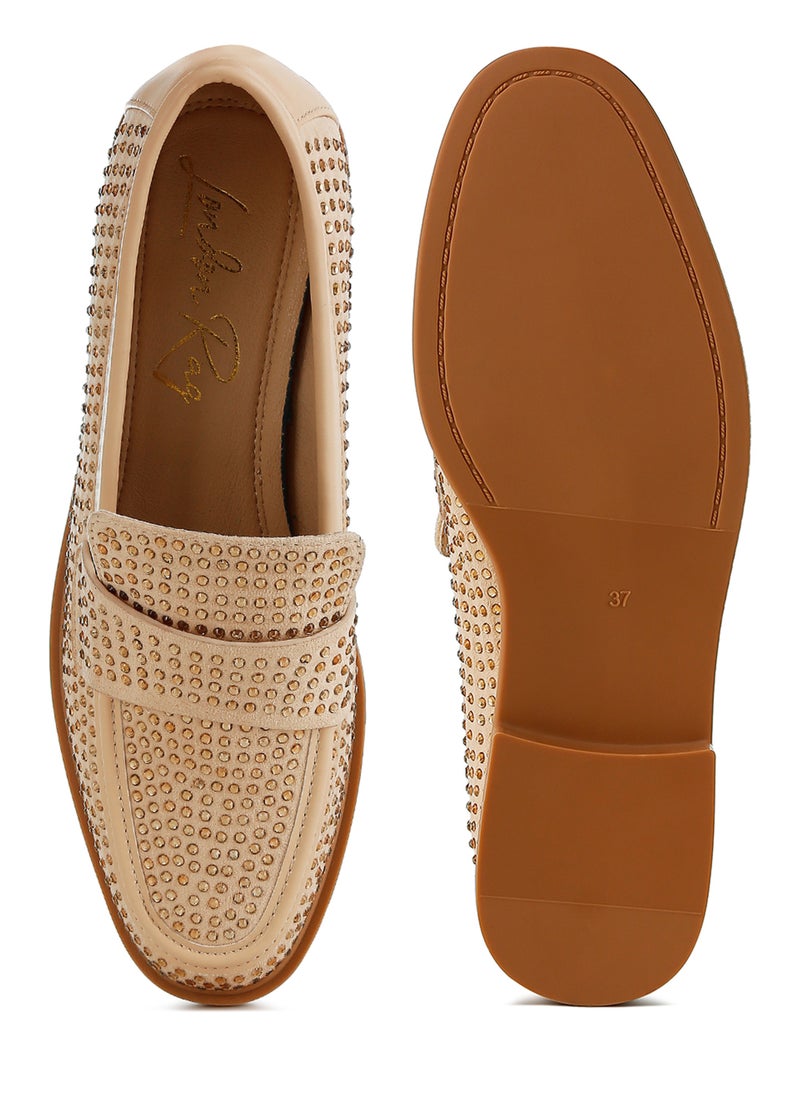 London Rag Rhinestones Embellished Loafers in Beige  - Image 4