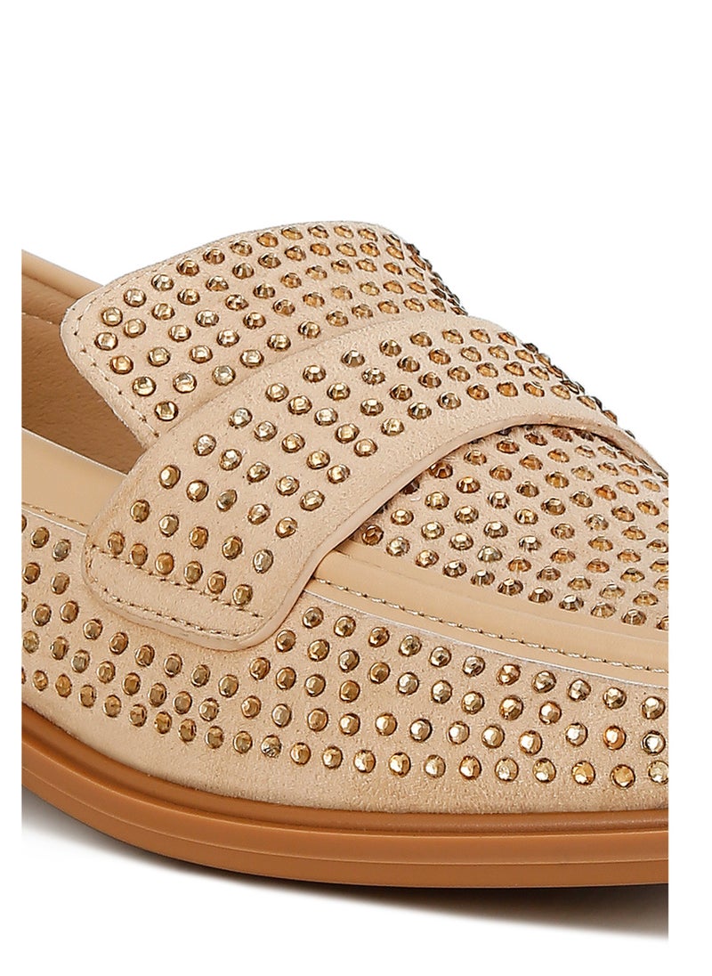 London Rag Rhinestones Embellished Loafers in Beige  - Image 5