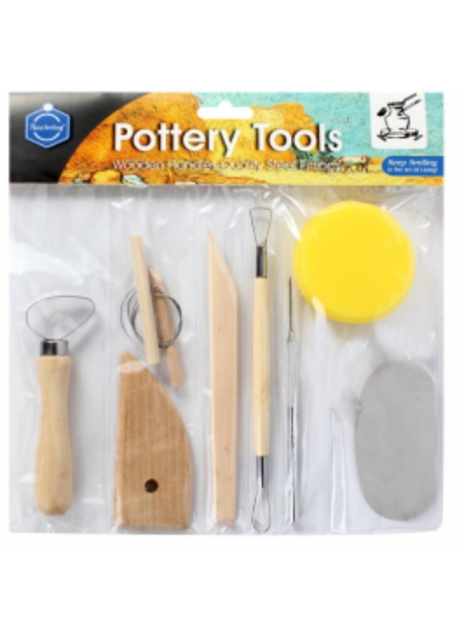Keep Smiling Pottery Tools Set – 8-Piece Wooden Handle Clay Sculpture & Carving Kit for Ceramic DIY - Image 2