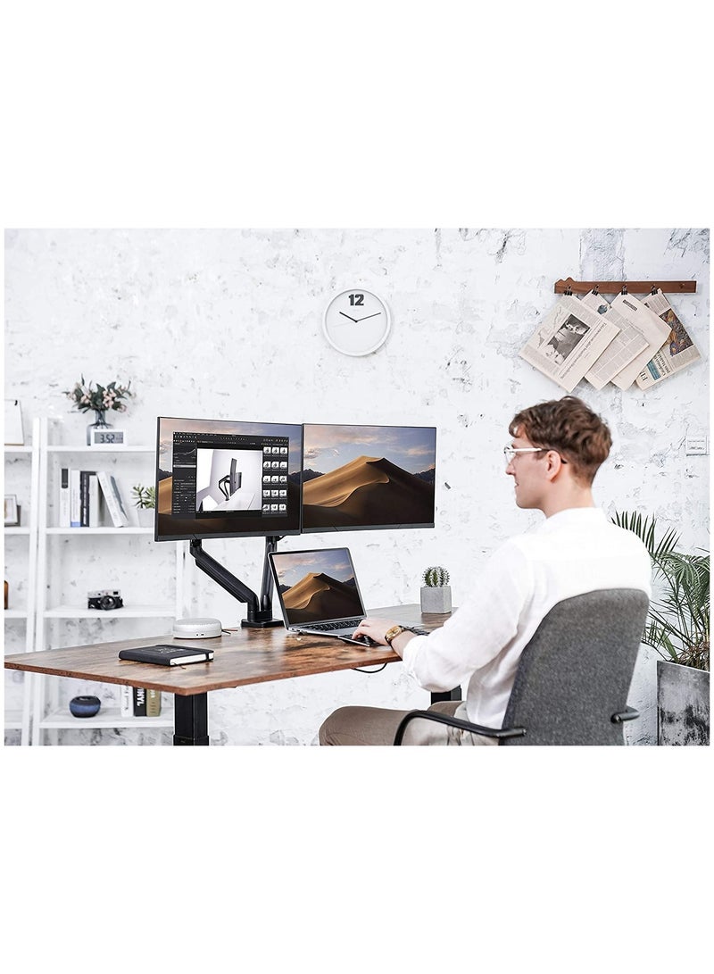 ELTRAZONE Dual LCD LED Monitor Desk Mount Stand with C-clamp and Bolt-Through Grommet Options | Heavy Duty Fully Adjustable Arms Hold Two (2) Screens up to 27  - Image 2