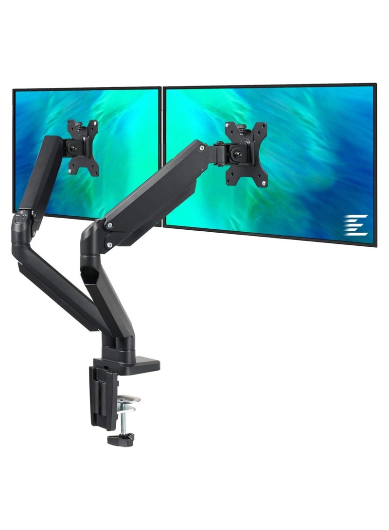 ELTRAZONE Dual LCD LED Monitor Desk Mount Stand with C-clamp and Bolt-Through Grommet Options | Heavy Duty Fully Adjustable Arms Hold Two (2) Screens up to 27  - Image 1