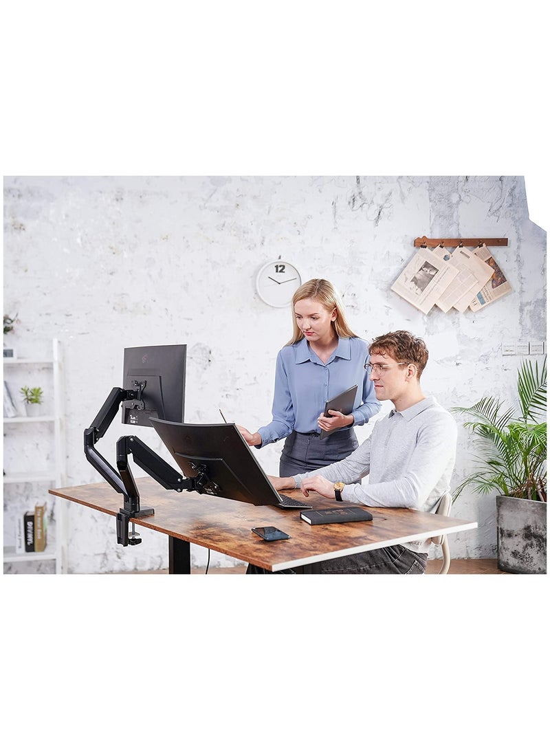 ELTRAZONE Dual LCD LED Monitor Desk Mount Stand with C-clamp and Bolt-Through Grommet Options | Heavy Duty Fully Adjustable Arms Hold Two (2) Screens up to 27  - Image 3