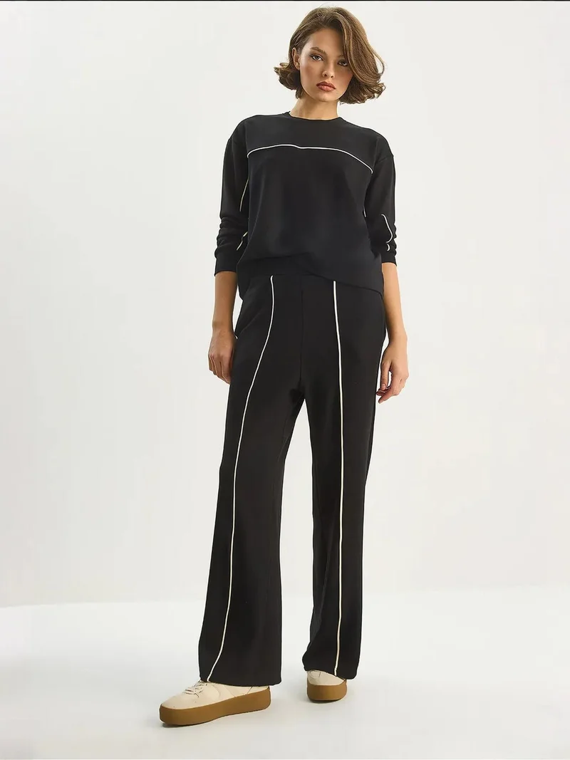 LUCCI Striped High Waist Long Sleeve Two-Piece Coord Set