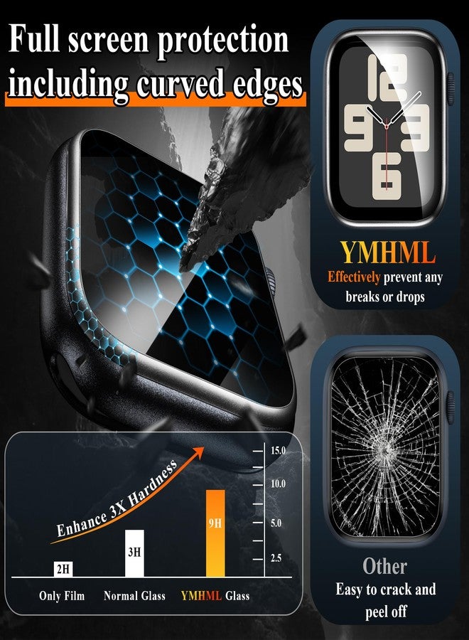 YMHML 2 Pack for Apple Watch Screen Protector 44mm SE 2nd/SE/Series 6 5 4, Titanium Bumper with Tempered Glass, [Upgrade Zero Bubble] Waterproof Full Cover Film for iWatch Accessories, Black - Image 3