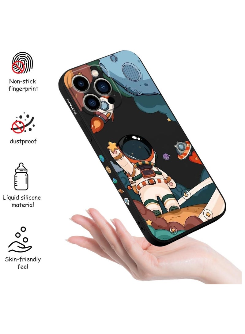 حافظة لهاتف iPhone 14 Pro Max بنمط فراشة فضائية وزهور وبطانة داخلية من الألياف الدقيقة المقاومة للخدوش، تصميم رقيق يحمي الهاتف من البصمات، حافظة سيليكونية ناعمة مناسبة لهاتف 14 Pro Max باللون الأسود. - Image 4