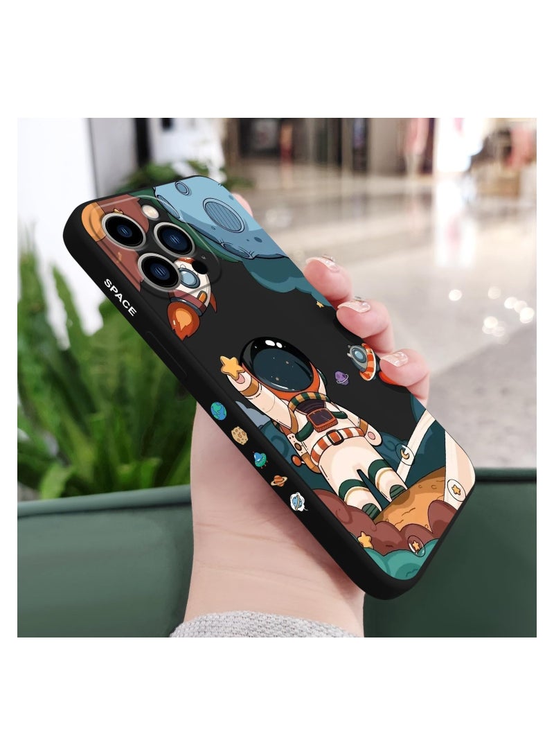 حافظة لهاتف iPhone 14 Pro Max بنمط فراشة فضائية وزهور وبطانة داخلية من الألياف الدقيقة المقاومة للخدوش، تصميم رقيق يحمي الهاتف من البصمات، حافظة سيليكونية ناعمة مناسبة لهاتف 14 Pro Max باللون الأسود. - Image 3